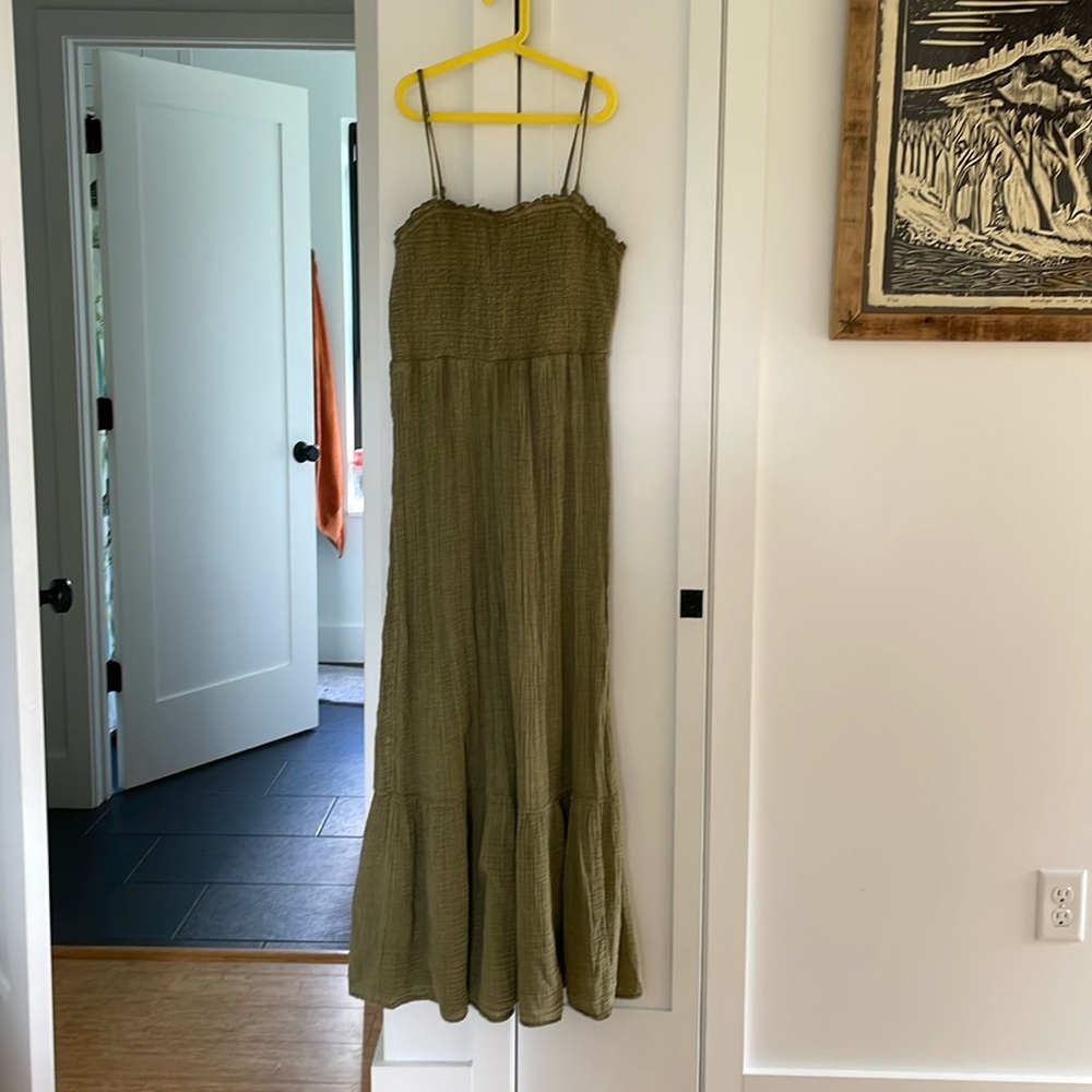 Anthropologie The Marisol Smocked Gauze Maxi Dress In Moss Green Small